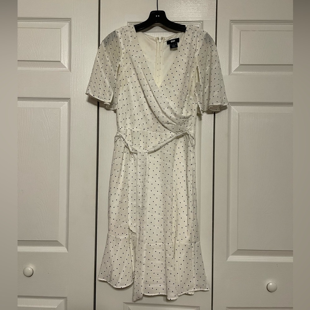 DKNY White Polka Dot Midi Dress
